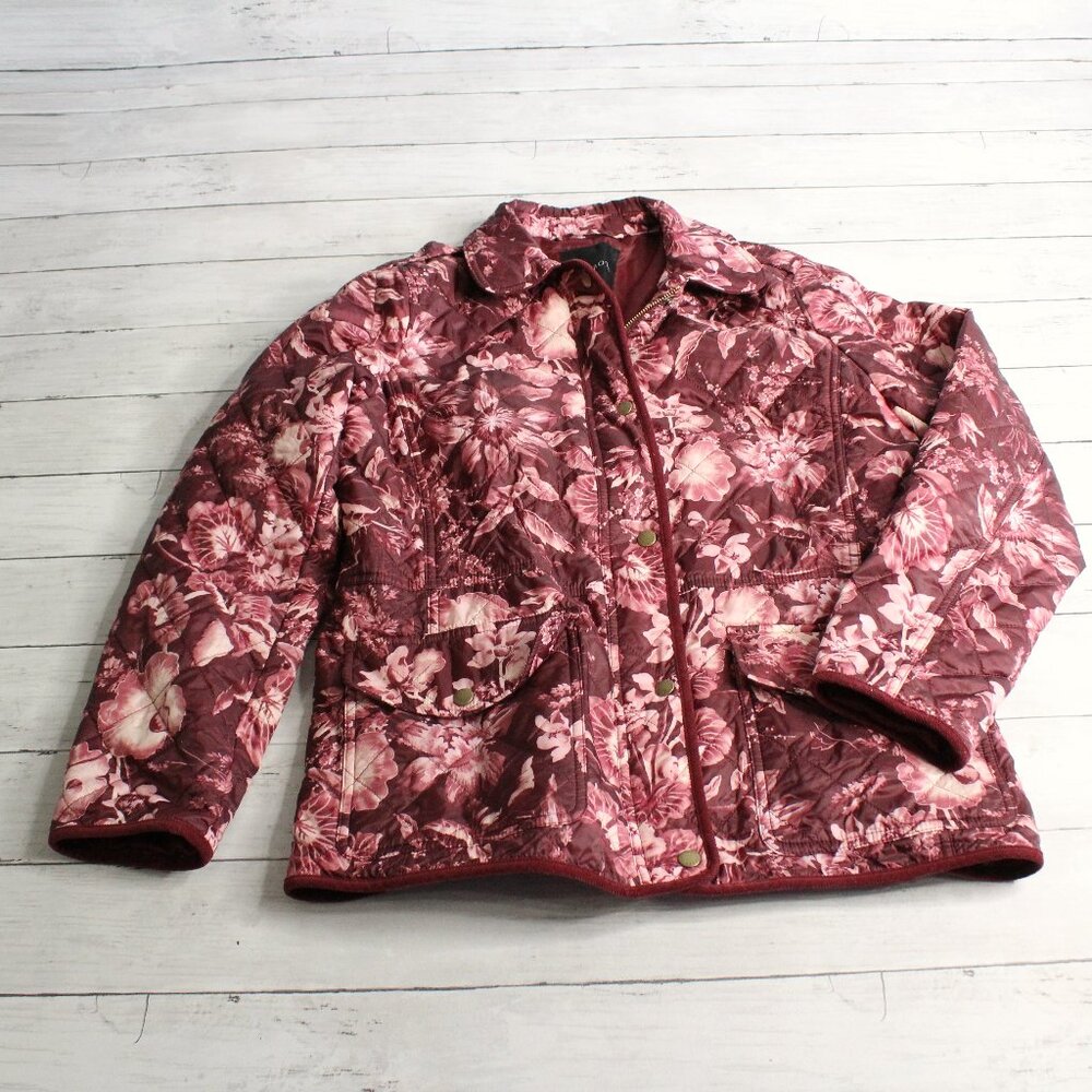 Talbots Women's Quilted Jacket Size L Floral Full Zip